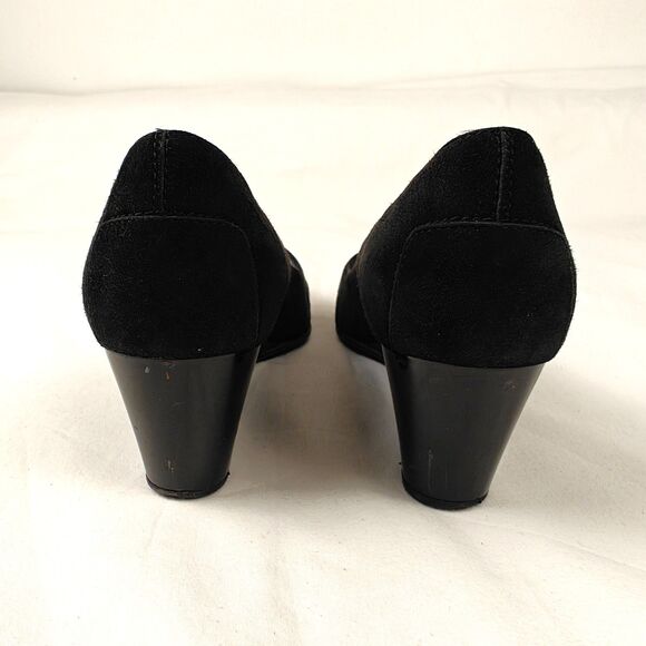 Tod’s Zeppa Decolette Women’s Wedge Pump Sz 37 Black Suede Patent Leather Heel - Picture 6 of 8